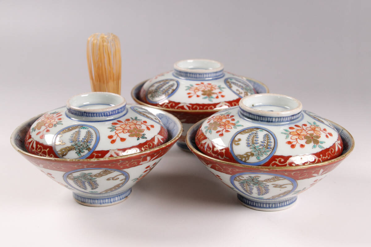 古伊万里 色絵蓋茶碗 二客 太宣年成 花鳥 錦手 染錦 赤絵 金彩 陶磁器