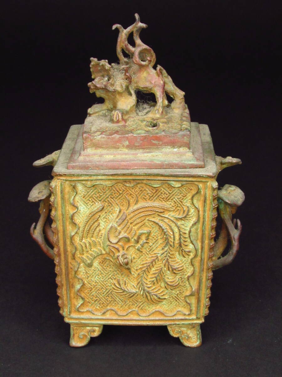 高岡銅器 香炉 鳳凰 龍 獅子 二上元威作 高岡銅器 香炉 鳳凰 龍 獅子