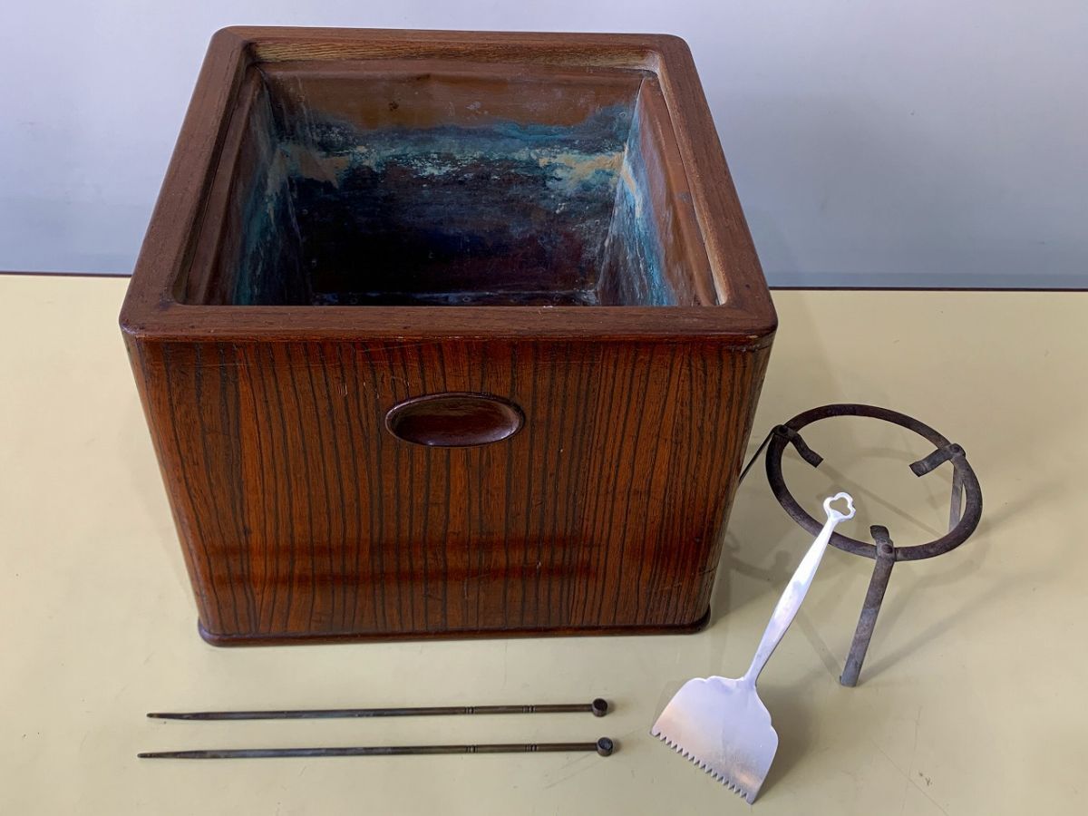 火鉢 アンティーク 箱 昭和レトロ 箱火鉢 長火鉢 木製 アンティーク 箱