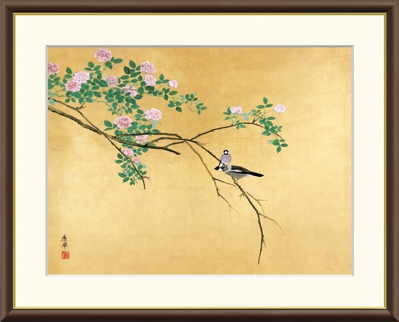 複製/横山大観/文鳥図/木版画工芸/布袋屋掛軸HB-198 複製/横山大観