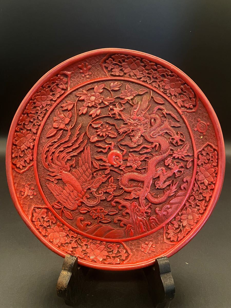 中国 堆朱 古玩 飾皿 葡萄漆器骨董中国美術古玩 時代物