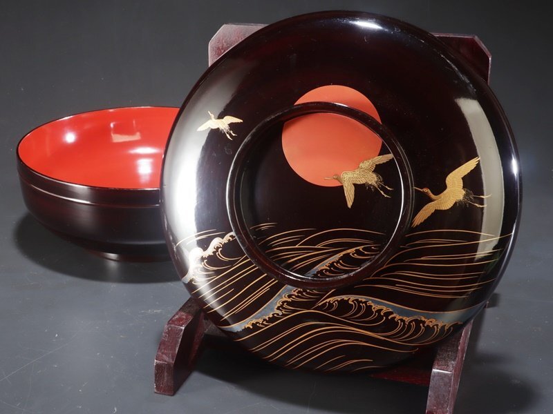 輪島塗朱塗 大平椀磨蒔絵 秋草の図4客