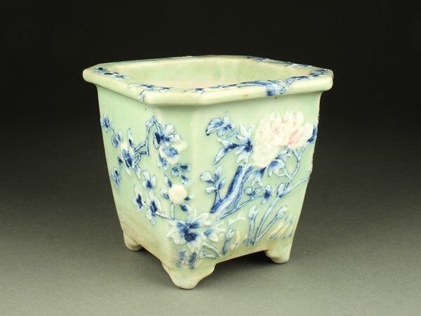 瀬戸焼古瀬戸青磁染付竹文鉢植木鉢C8792