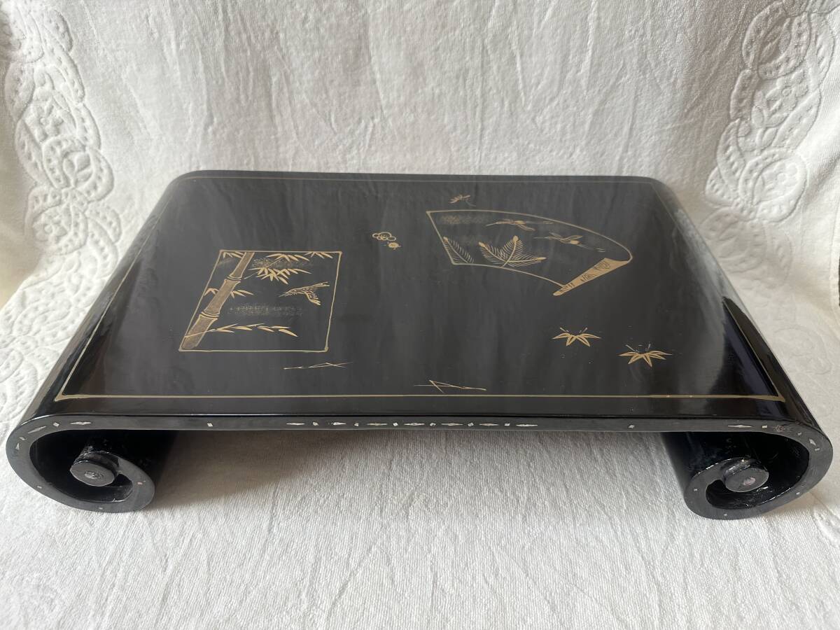 金燕AN18 時代物 木製漆 平卓 漆絵巻 螺鈿 花台 香炉台 盆栽台 高 AN18