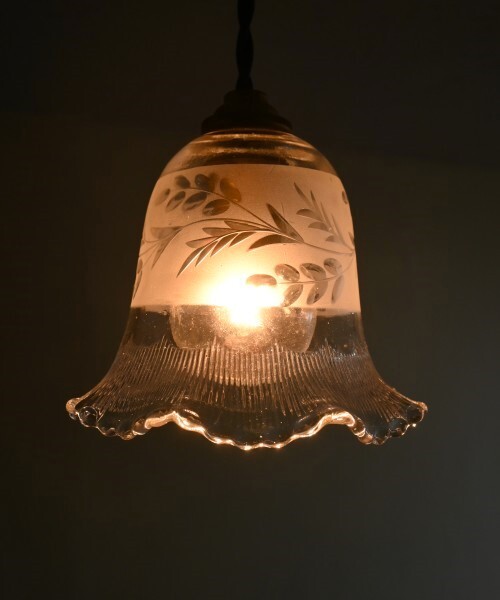 イギリス エッチングガラス アンティーク シェード 照明 ペンダント