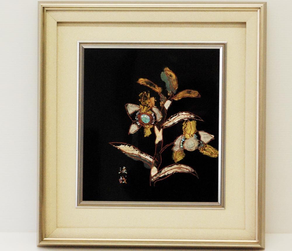 肉質画 日本画 金箔 直筆サインあり 菊 肉質画 日本画 金箔 直筆サイン