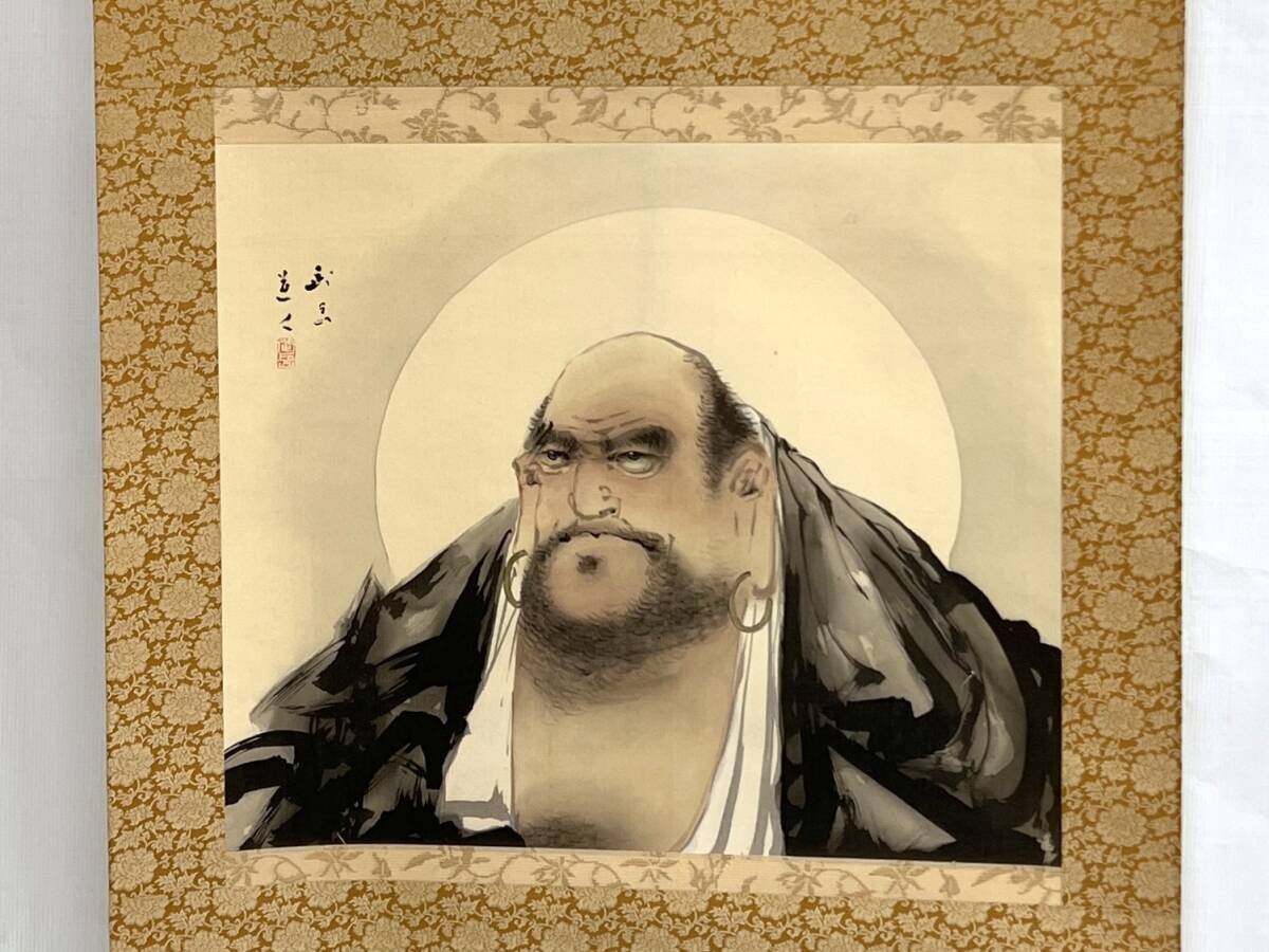 真作】掛軸 達磨大師 力強い眼差しの達磨大師 禅の象徴 P174 真作】