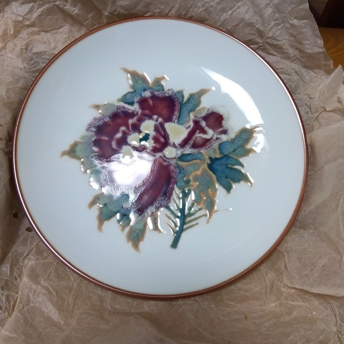 有田焼 初代 松本佩山 軍鶏の図皿 箱なし 有田焼 初代 松本佩山