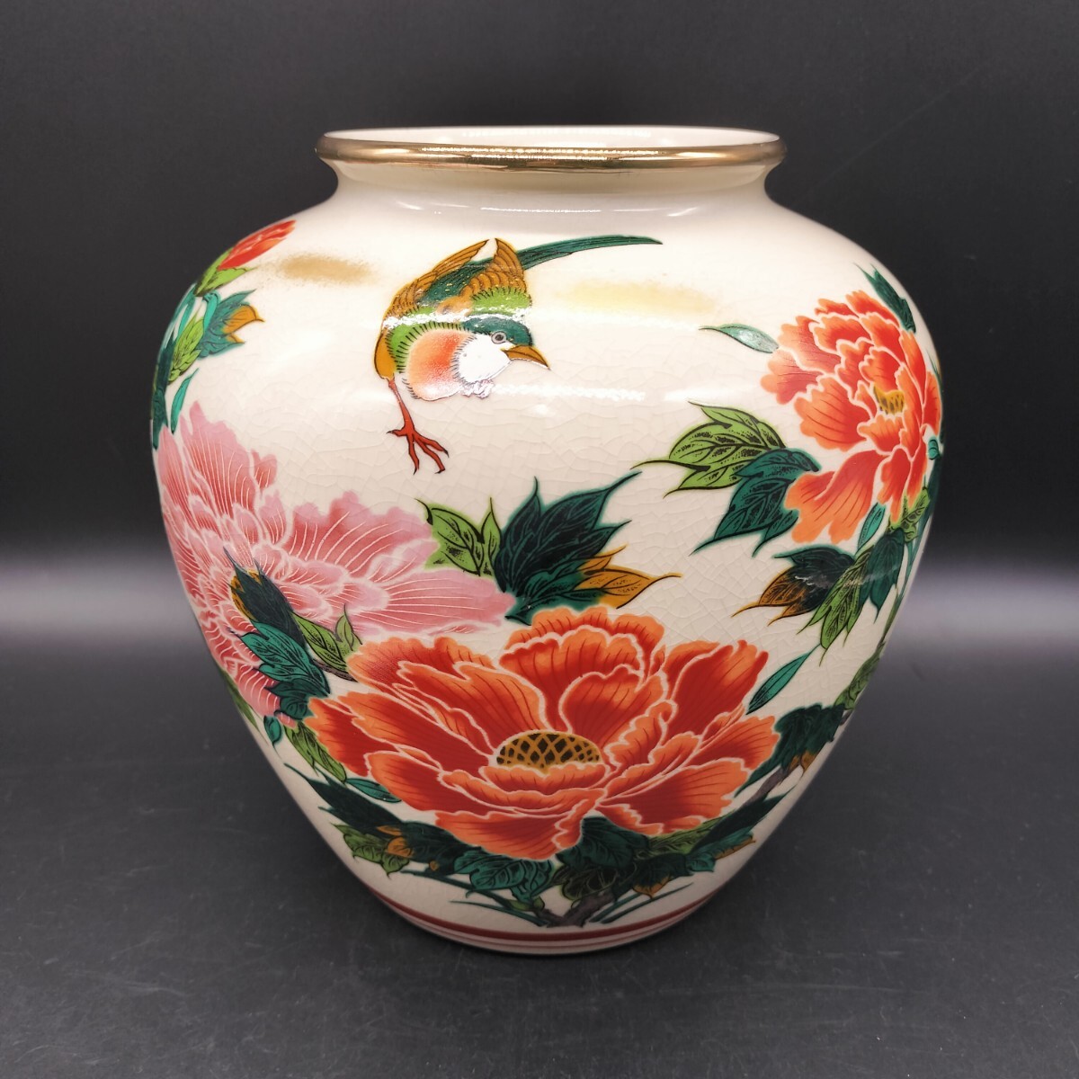 九谷焼 清峰作 花鳥柄 花瓶 牡丹 Yahoo!オークション -「九谷 清峰