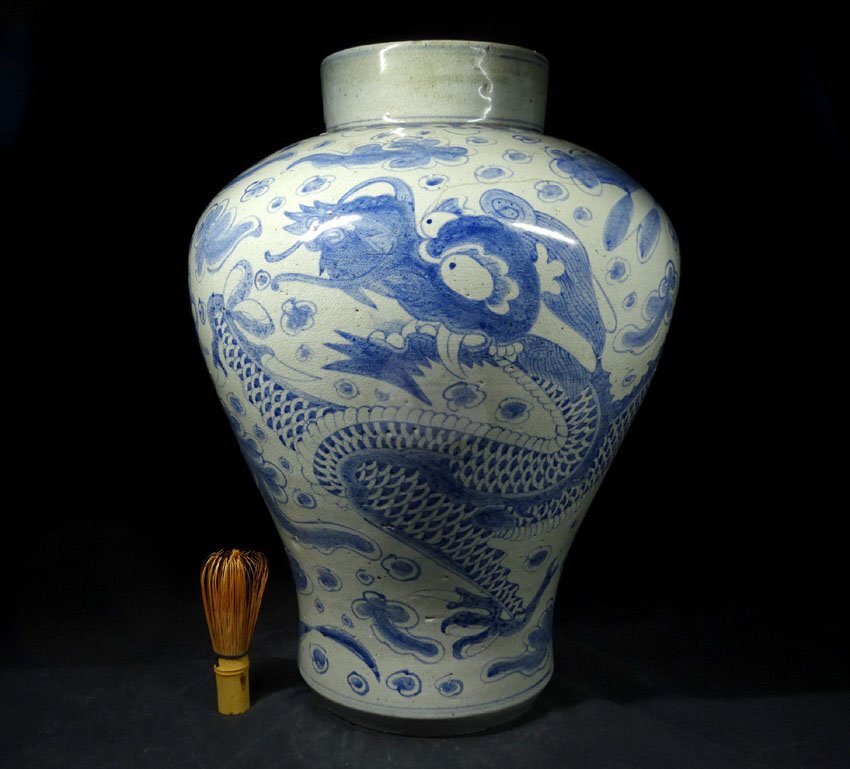中国明時代 古染付 大壷 高さ約38.5㎝ タトサ 東さ