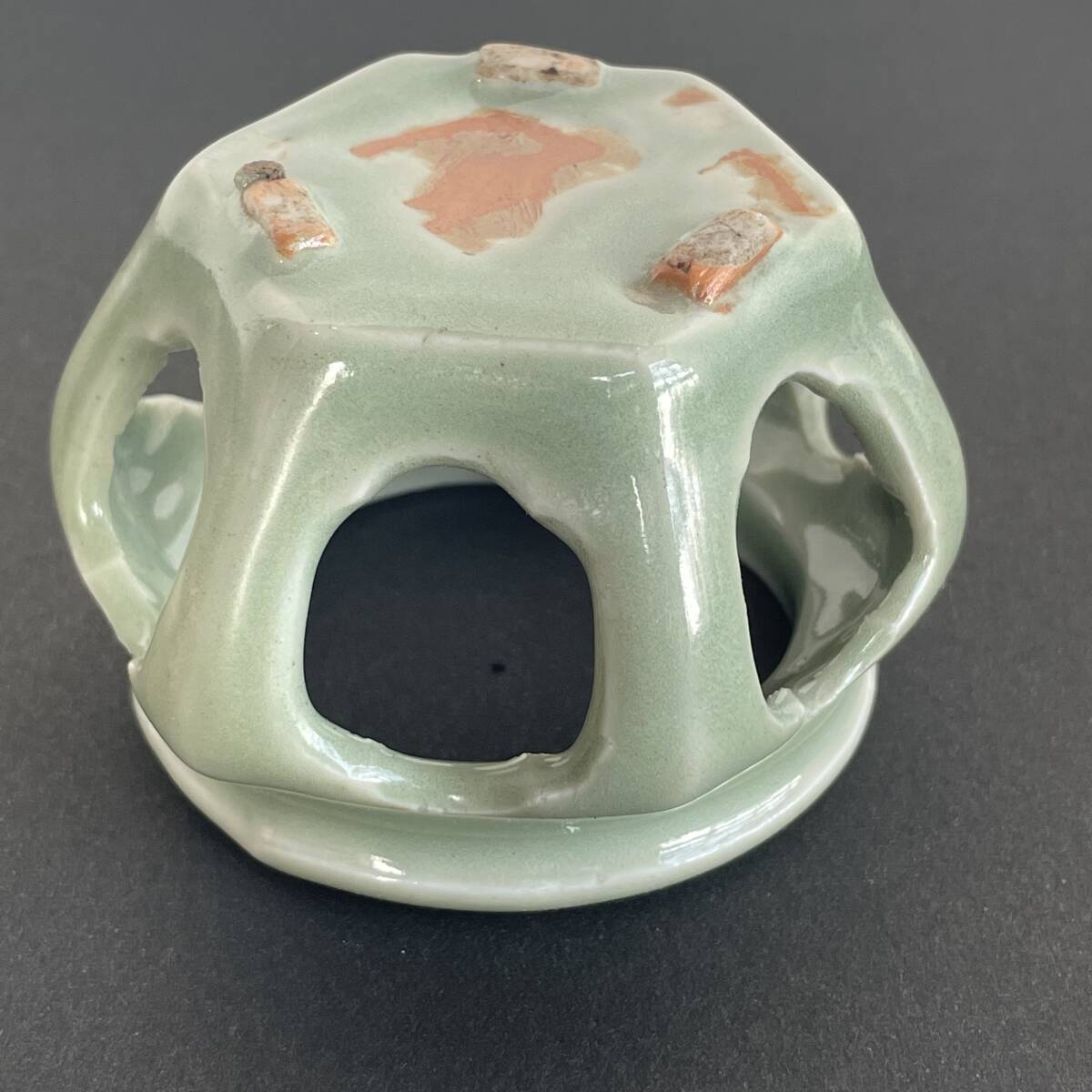 時代 三田 青磁 夜学 蓋置 香炉 瓶掛 唐物 中国 美術 蔵出 透かし