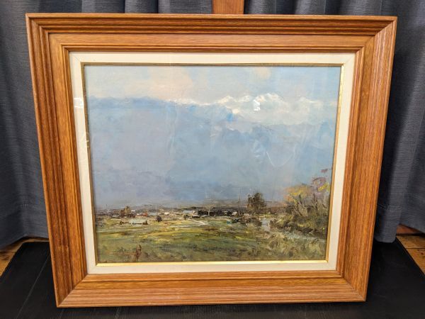 真作】 二口正和 「 サン・クルー公園 」 油彩F8号 富山出身 BJ236 真