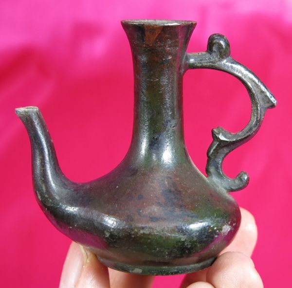 e 取っ手付き古錫製水滴 清時代 中国 金工 / 仏具 文房具 水注 遺跡