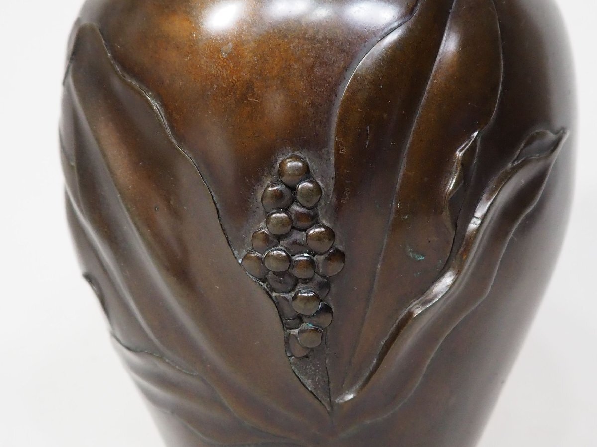 明治金工 金銀象嵌 花鳥図銅製花瓶 超絶技巧 AZ3418