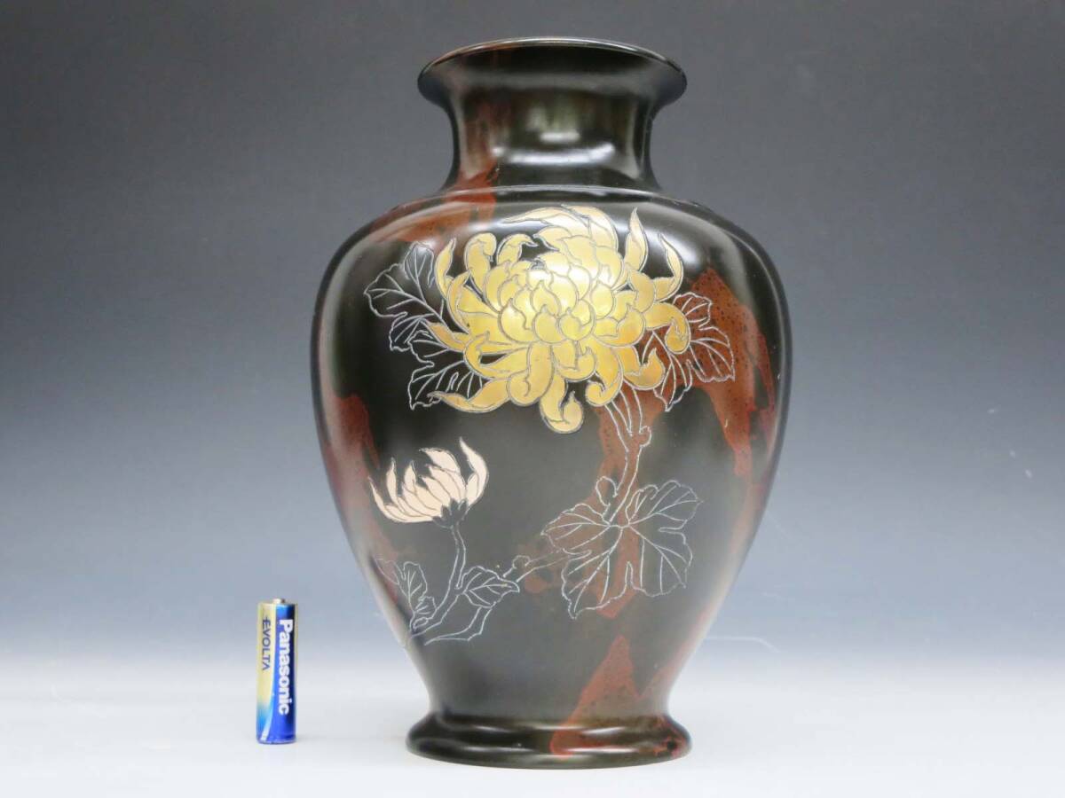 大型銅器☆彫金細工☆明治金工☆名家紫山作☆純銀象嵌 大