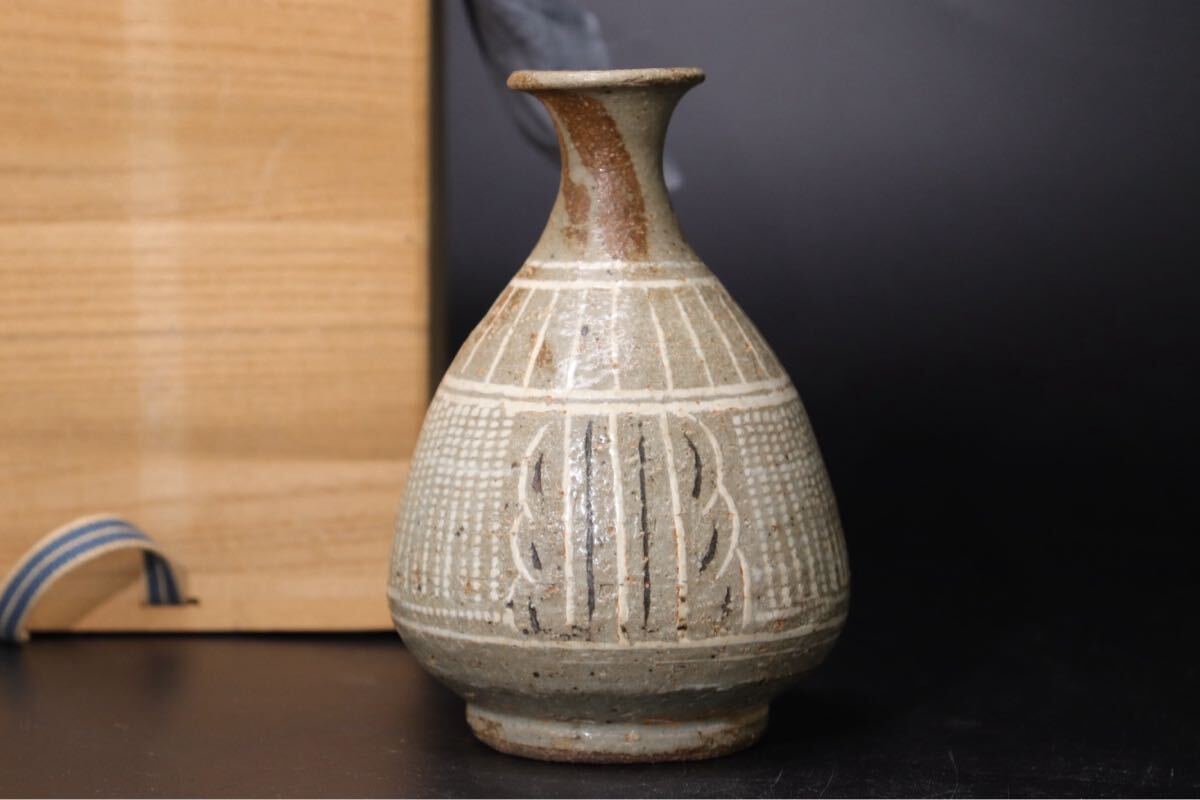 民芸陶器 徳利花入 出石窯 古道具 アンティーク酒器 花器 李朝 黒高麗