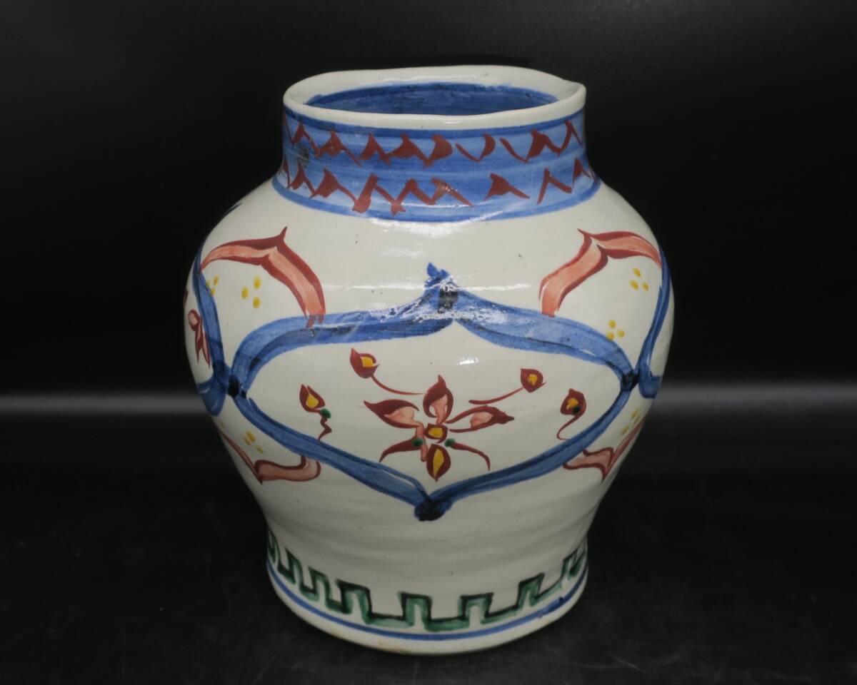 壺屋焼 三代仁王 小橋川つる子 作 呉須赤絵立型花瓶 2025年最新