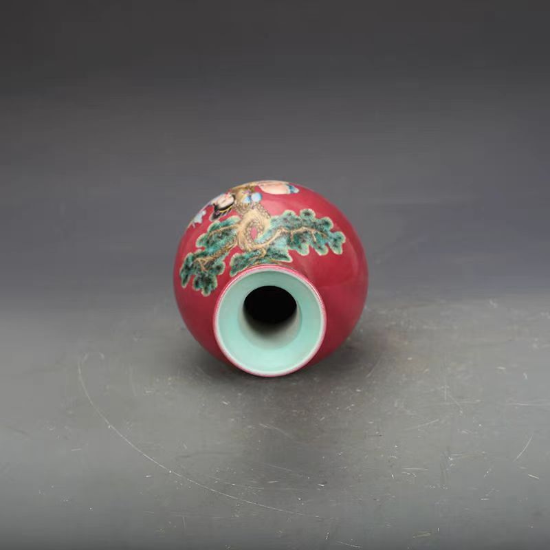 清時代 雍正年製款 古陶磁器 粉彩 人物故事紋 盤口瓶