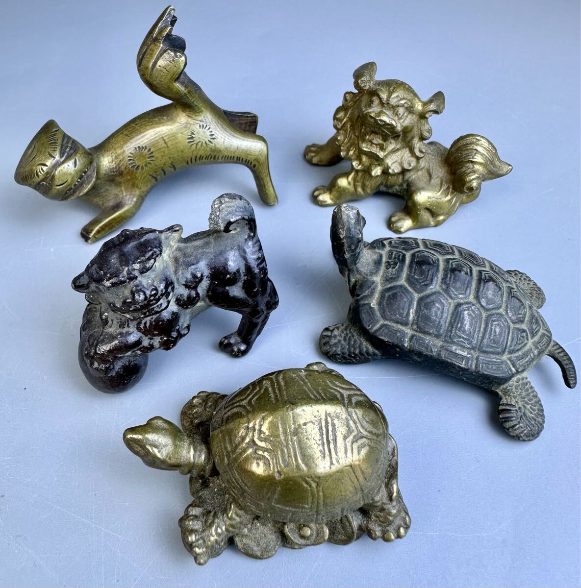 琴》中国古玩 銅製亀置物 IO216