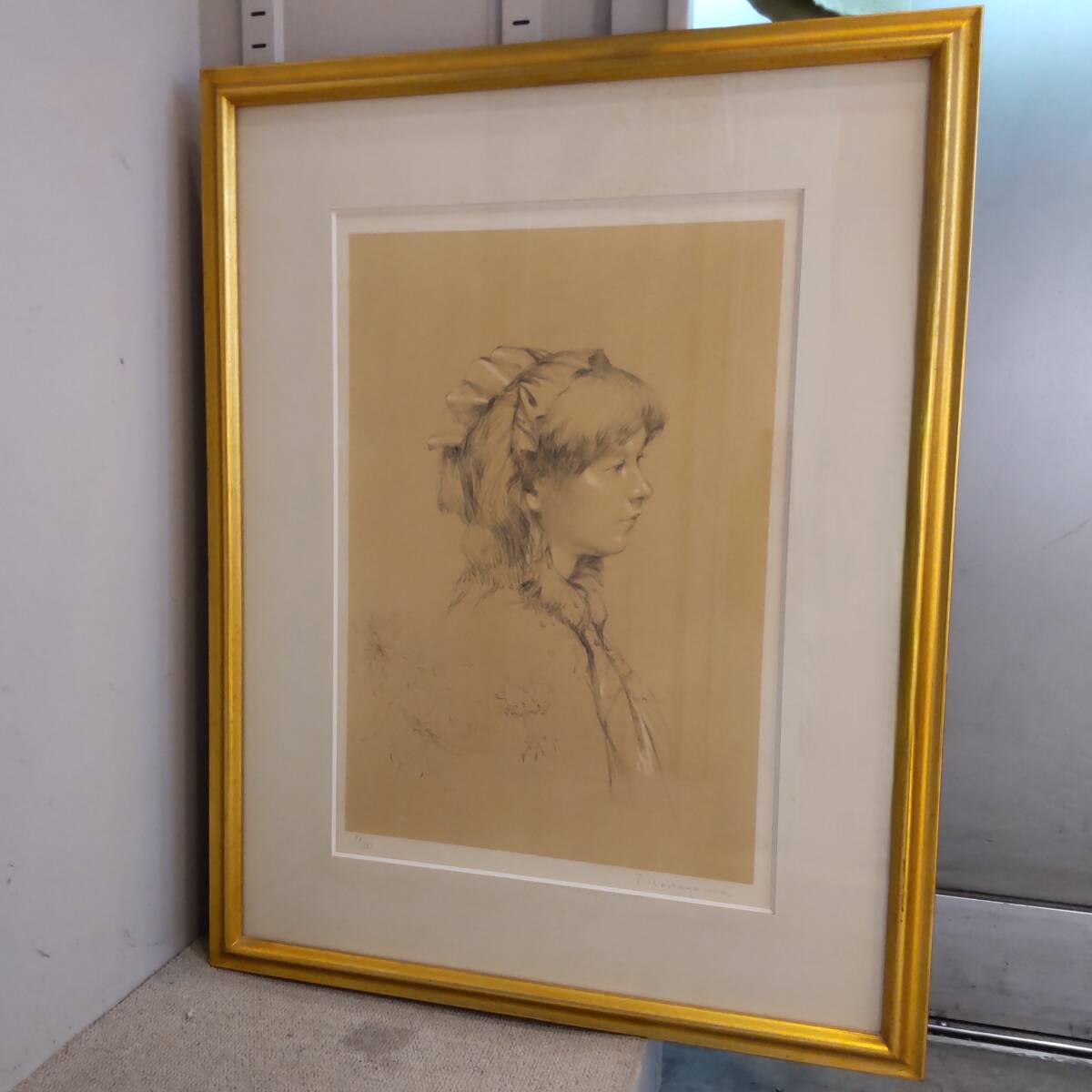 中山忠彦作 銅版画 「首飾りの美女」 額付 サイン有 真作保証品