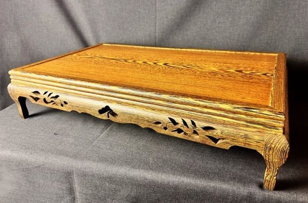 高級 唐木 鉄刀木 花台 幅63.1cm◇平卓/透かし彫/飾り台/