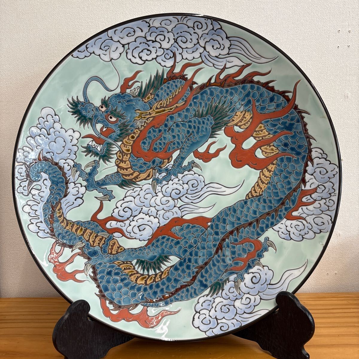 大皿 直径46cm 秀峰 龍 雲龍 色絵 有田 縁起 インテリア Yahoo