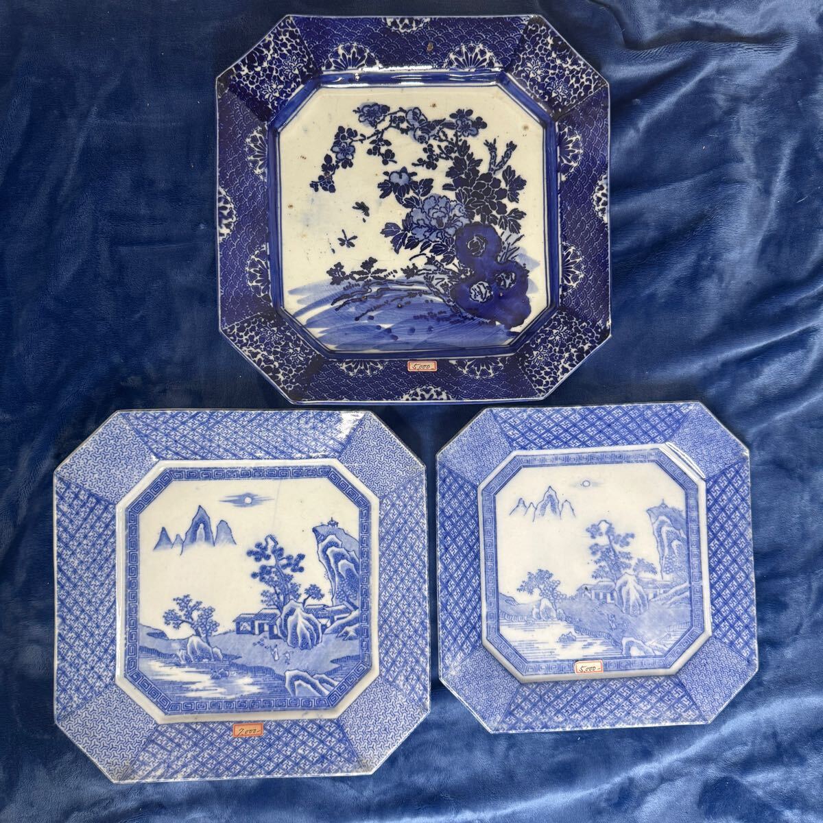 皿□角福 色絵花鳥紋捻子皿 5枚 古伊万里(江戸後期～明治