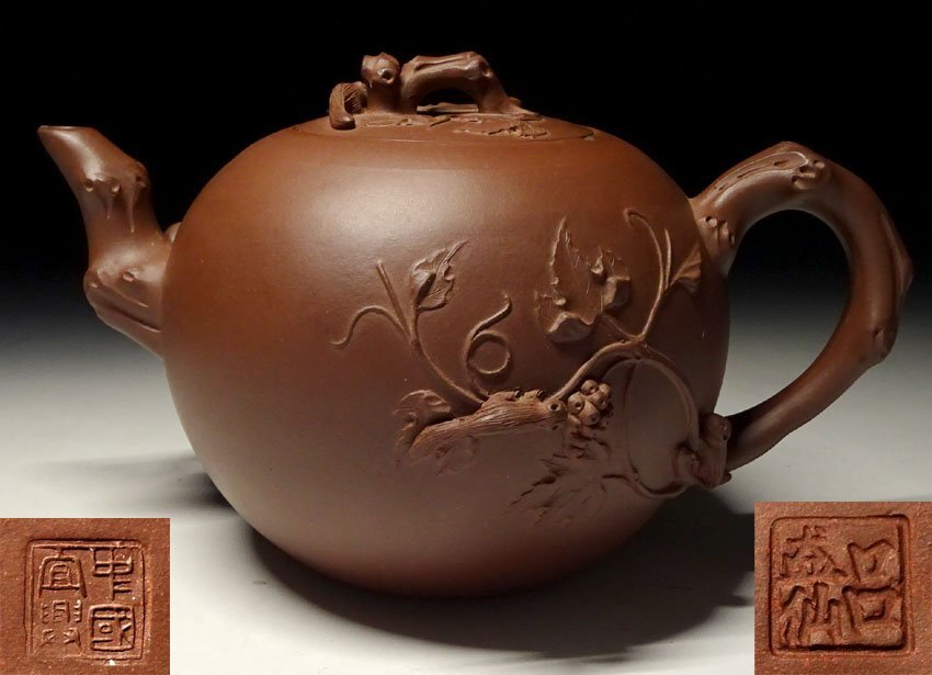 煎茶道具 中国宜興 匏尊壺 紫砂壺 在銘 老泥使用 朱泥
