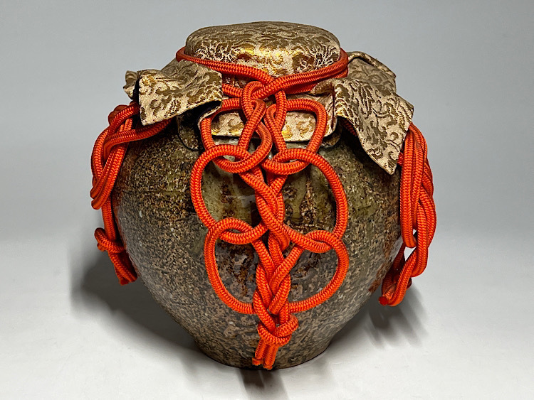 信楽焼 茶壺 大壺 すだれ壺 ストライプ柄 明治 アンティーク 縦縞柄の