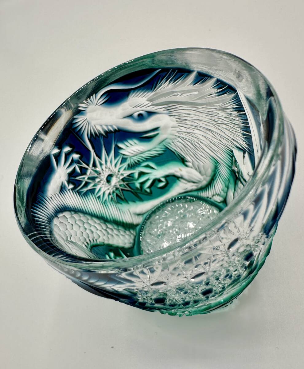 但野英芳 江戸切子 グラス 希少 青 銀座ショップ「切子職人 但野英芳