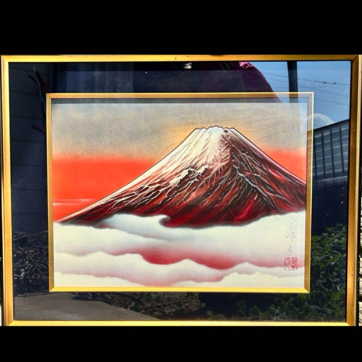 赤富士」百瀬善明 3D立体画/風景画/絵 画／日本画/富士山/盛り絵/美術