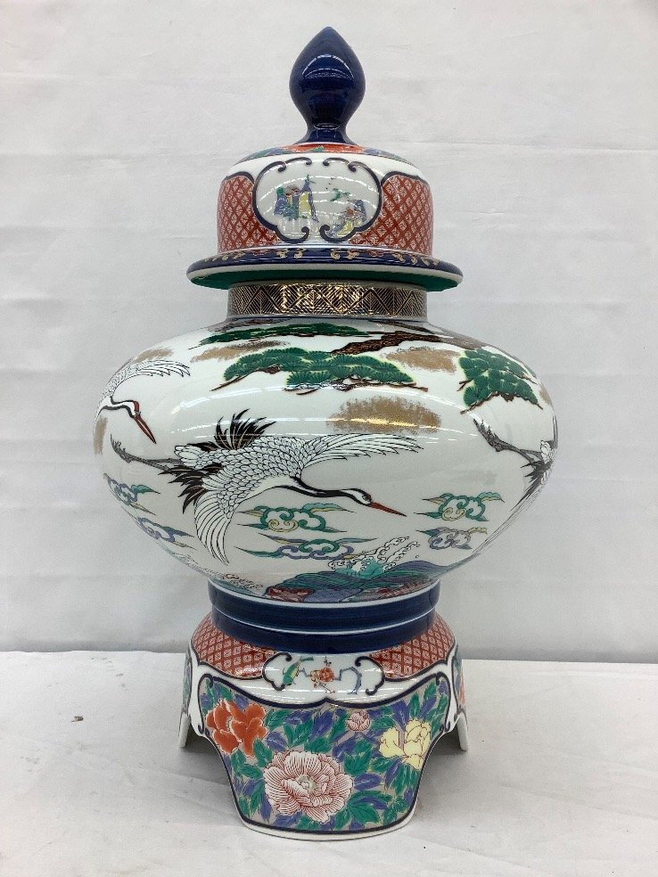 流】伊万里焼 夢右衛門作 染付沈香壺 三段壷 高さ77cm KH608◎