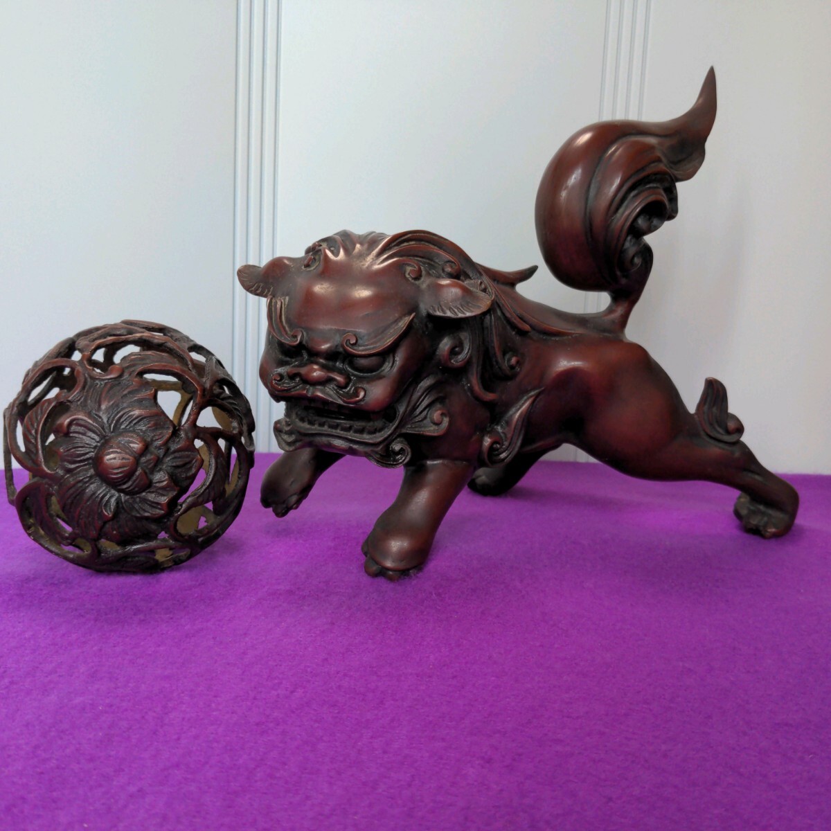 中国 古銅宣徳銅 玉乗り獅子 置物 重さ約5.28㎏ G R7655B 中国