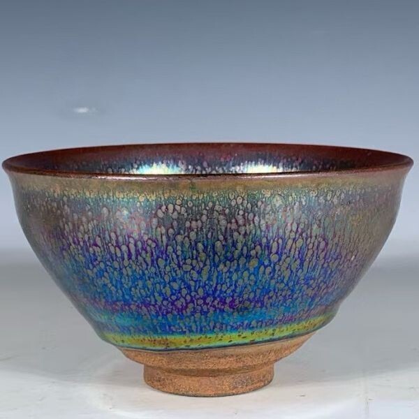 中国古美術 全彩曜変天目盞 宋代建窯 曜変意匠 七彩発色 茶碗 茶道具