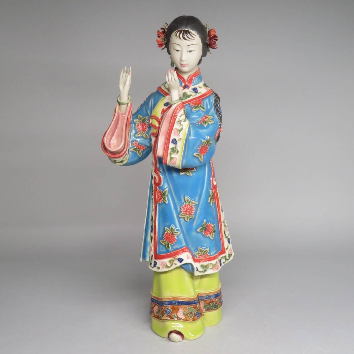 中国美術 古玩 色絵陶人形 陶器人形 高さ約24cm 置物 オブジェ 古董品