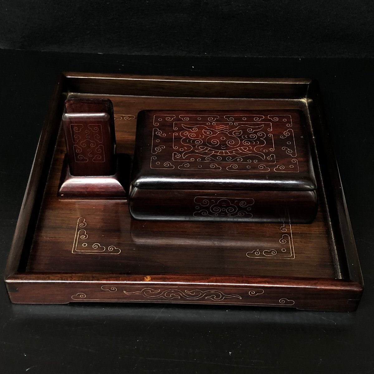 紫檀 唐木 透かし彫り タバコ盆 煙草盆 アンティーク 骨董品