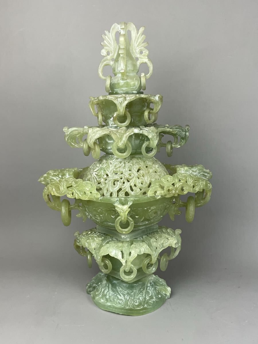 ♢中国古玩 銅製 透かし彫り鳳凰双耳香炉 アンティーク 骨董品