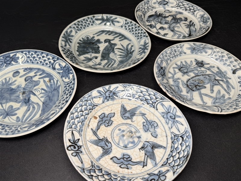 中国明時代 呉州古染付芙蓉手大皿 木箱付 直径約