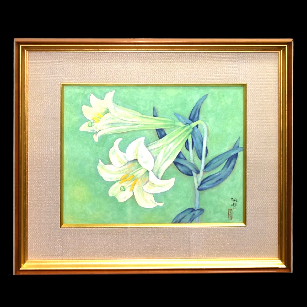 百合花図】武田鼓葉 2660 ユリに蜂 掛け軸 肉筆 【公式通販】
