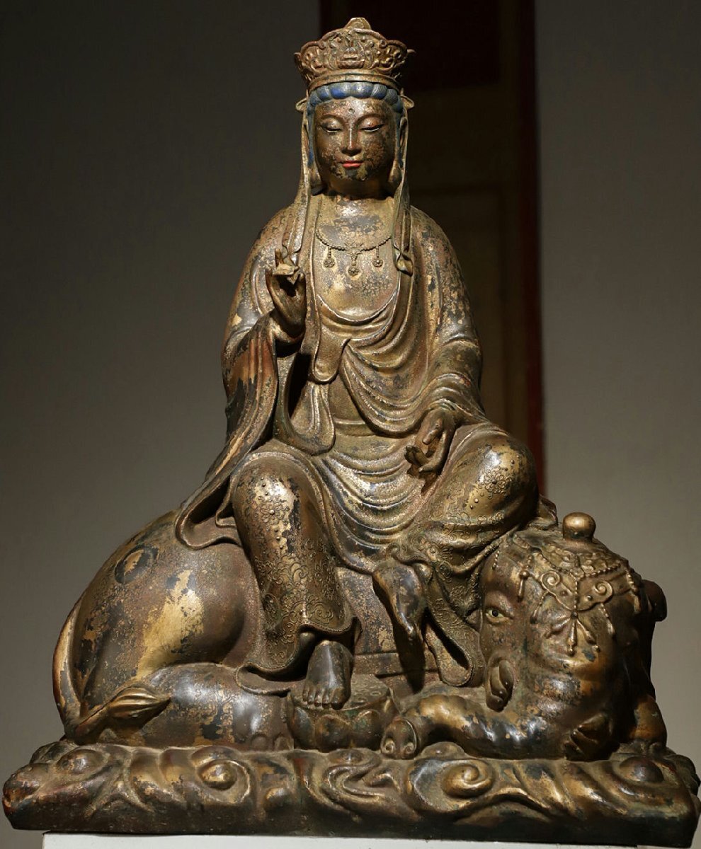 大明宣徳年製 普賢菩薩 アンティーク 仏像 美術品 3200g 大明宣徳