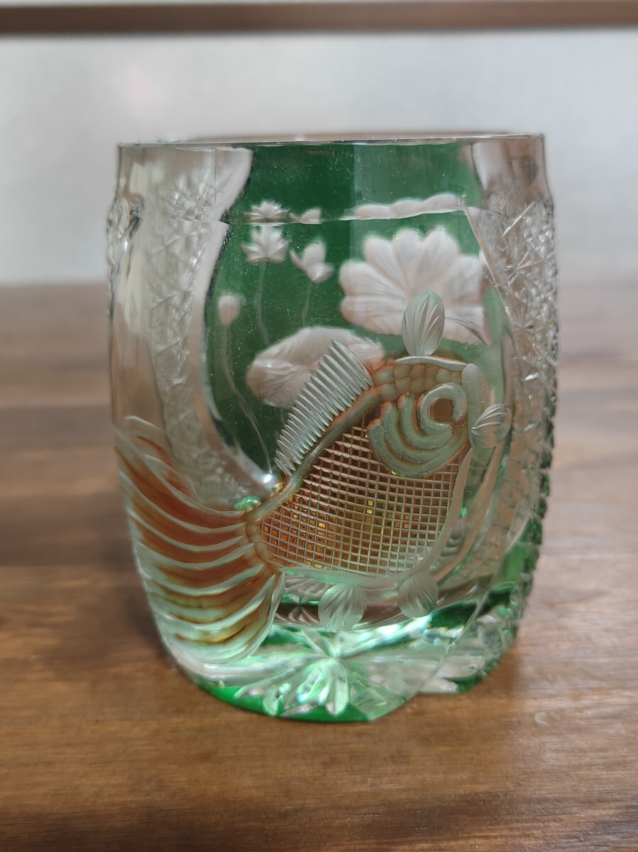 美品 但野英芳 江戸切子 虎 ロックグラス（切子 江戸切子 薩摩切子