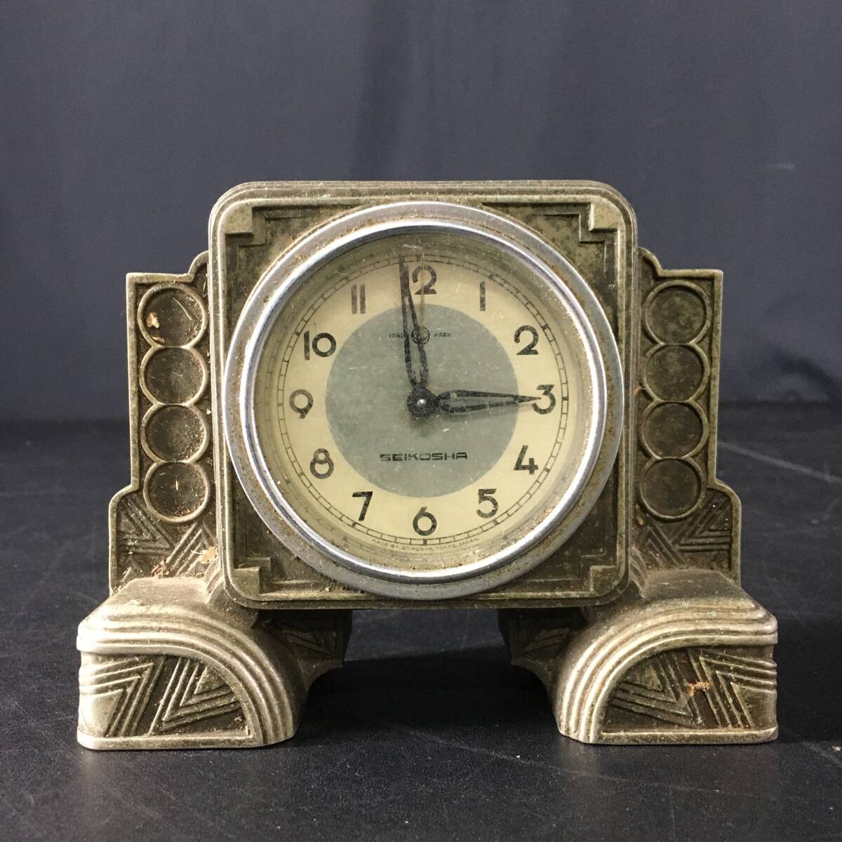ジャンク品 置時計 SEIKO 当時物 ビンテージ ゼンマイ式 孔雀 精工舎
