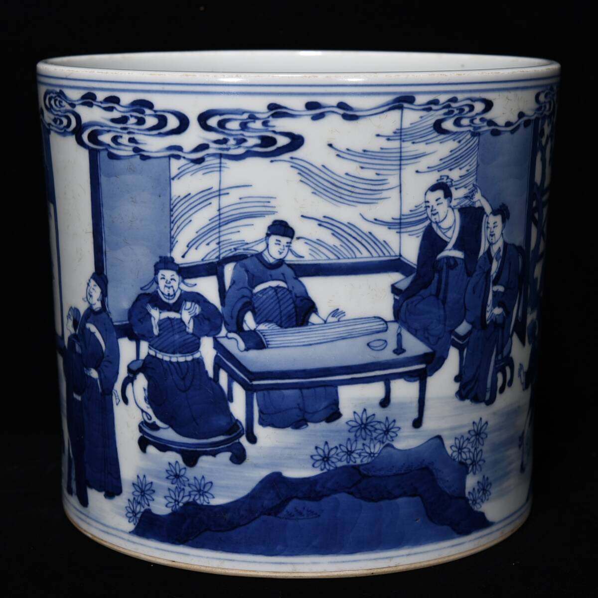 中国清時代 大清康熙年製 青花 馬上杯 タサオ 東さ7-0302