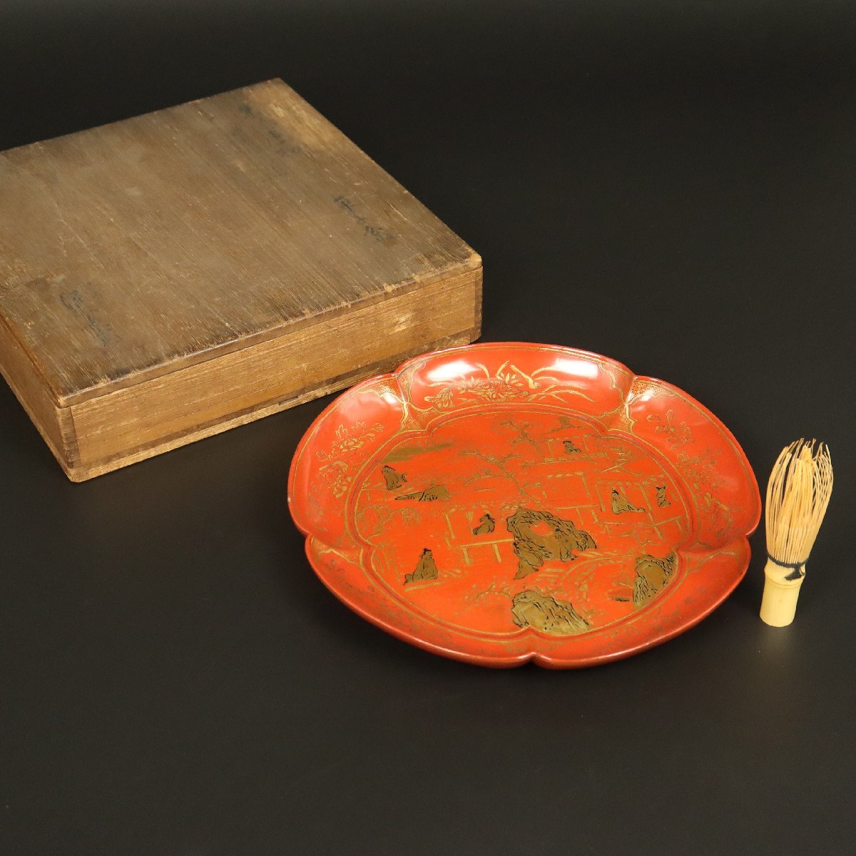 琉球漆器 江戸時代 足付 盆 貴重 骨董 茶道具 琉球漆器 江戸時代 足付