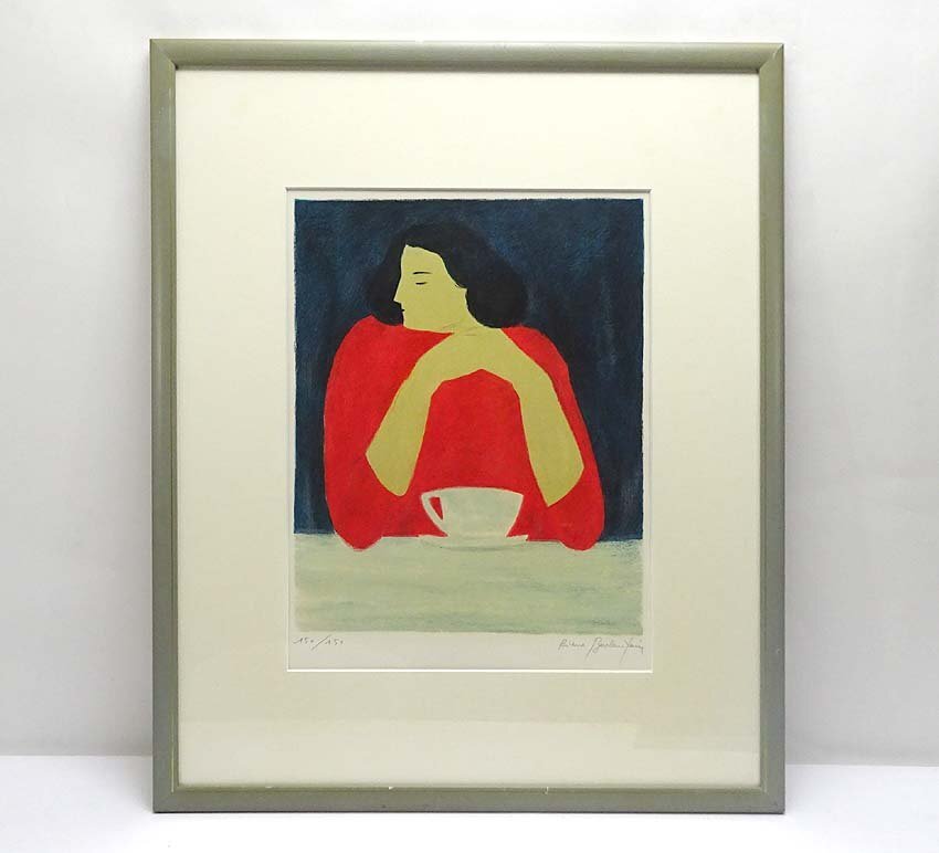 ボンコンパン 「百合の花束」 リトグラフ 作家直筆サイン入り 額縁付