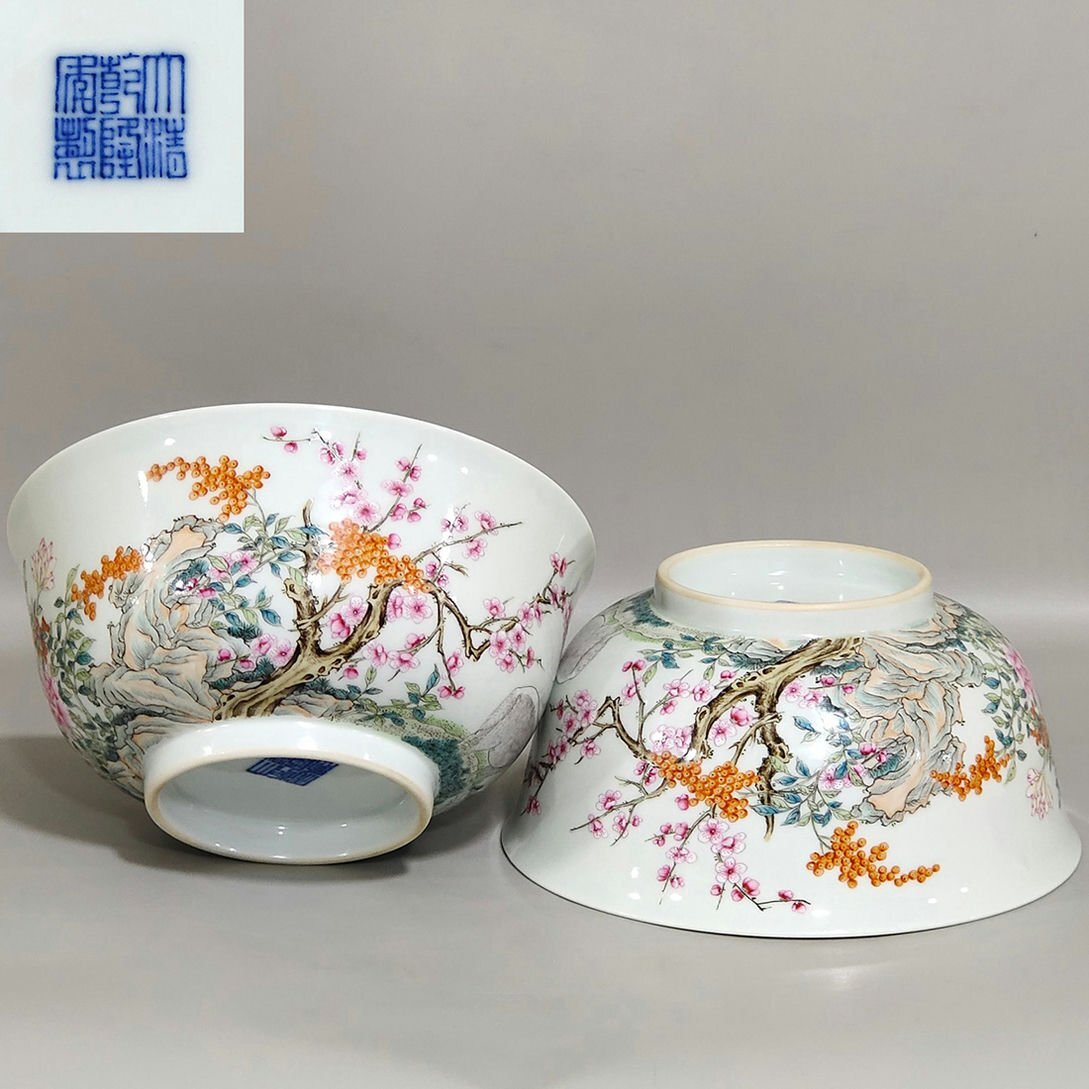 中国清時代 粉彩煎茶碗 5客 直径8.8㎝ タエサ 東な7-0610⭐︎2F 中国清