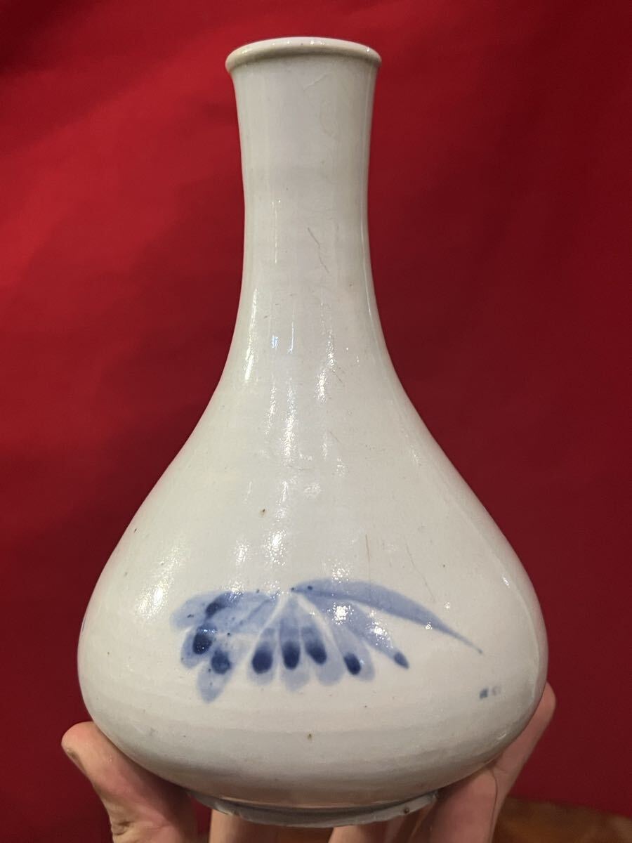 李朝 白磁 染付 分院 牡丹紋 朝鮮王朝 官窯 酒器 徳利 花入 骨董 古