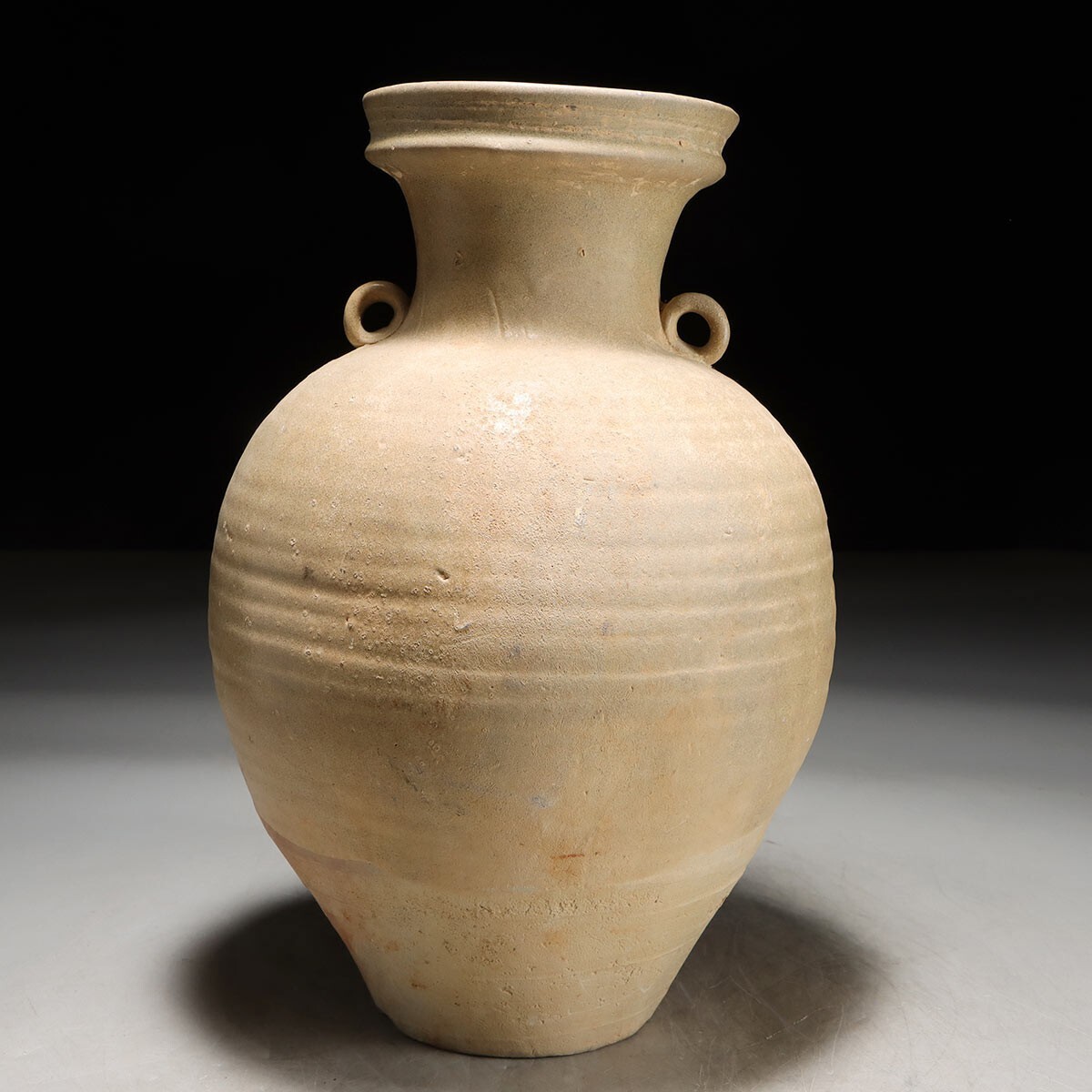 旧家蔵出 中国美術 灰釉刻花鳥文双耳壺 収蔵品詳細 双