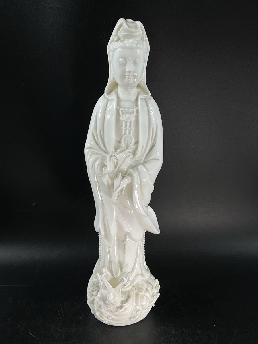中国美術 白磁觀音 観音菩薩立像 高さ約30cm 徳化窯 ヴィンテージ 白磁