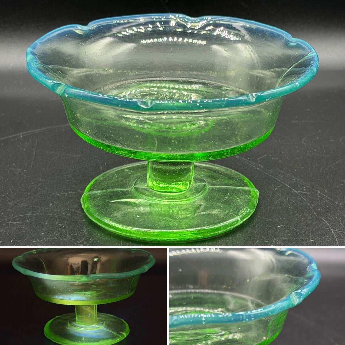 黄練りウランガラス 氷コップ 乳白色 明治 大正ロマン デザートカップ